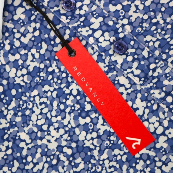 Redvanly Polo Shirt Mens Medium Blue Mazarine Blue Water Print Golf Athletic - Picture 5 of 12